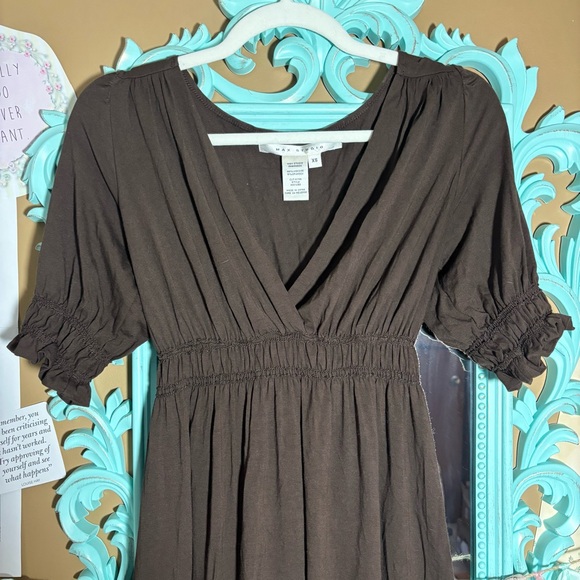 Max Studio Dark Brown Midi Dress V-Neckline Empire Waist Women’s Sz.XS Autumn - Picture 2 of 6